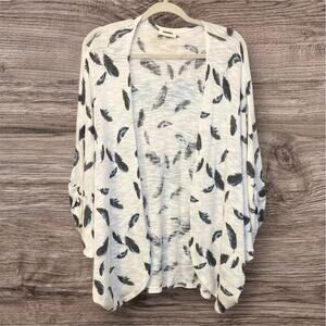 Adora Feather-Print Open-Front Cardigan Sweater Size Medium